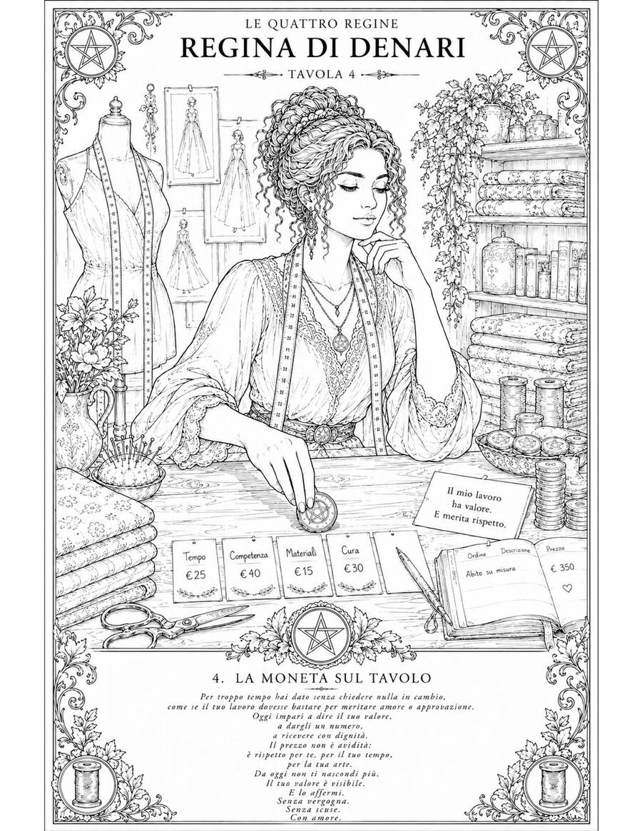 Regina di Denari, tavola del libro da colorare